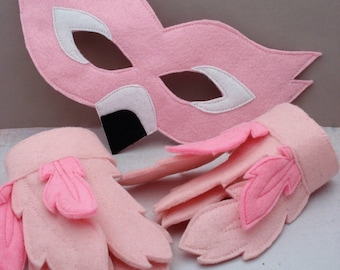 Pink Flamingo Mask Set - Flamingo Feather Cuffs - Flamingo Wristbands - Flamingo Costume Set - Bird Costume - Dress Up - Child Size 4-7