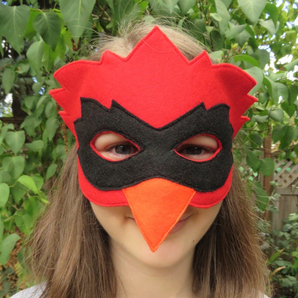 Felt Cardinal Mask - Bird Mask - Cardinal Costume - Red Bird - Halloween Mask - Dress Up - Child Size - Adult Size - Bird Costume Accessory