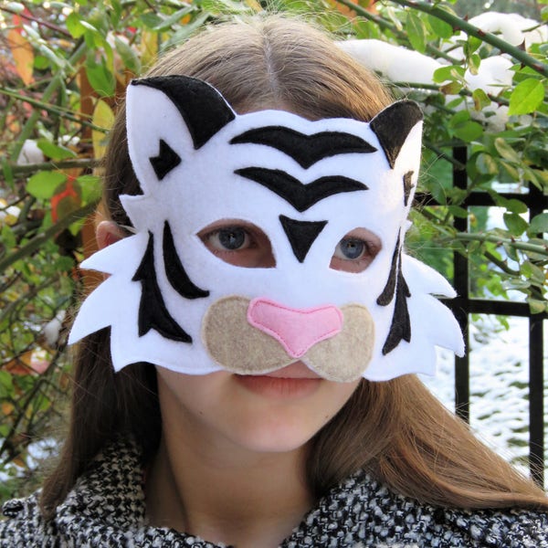 White Tiger Mask - Siberian Tiger Mask - Tiger Costume - Cat Mask - Jungle Animal - Zoo Animal - Adult Size - Kid Size - Pretend Play