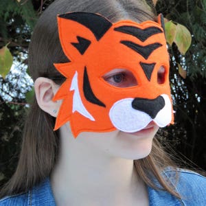 Felt Tiger Mask Orange Tiger Mask Cat Mask Tiger Costume Accessory Jungle Animal Animal Mask Kid Adult image 2