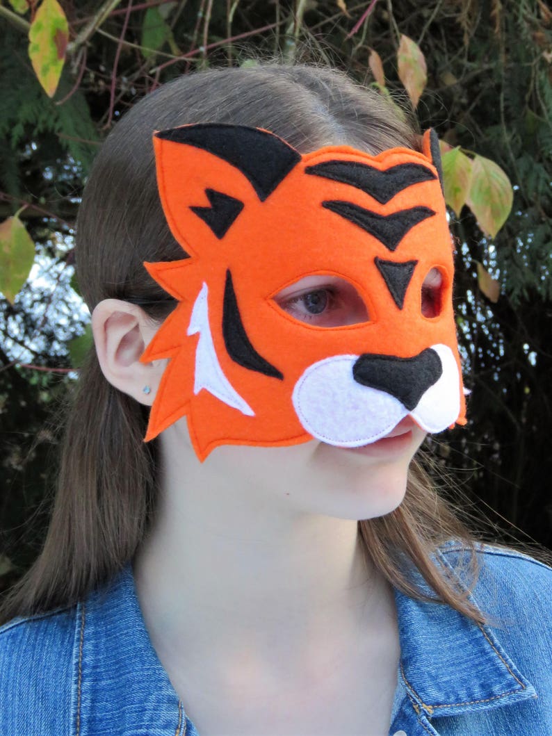 Felt Tiger Mask Orange Tiger Mask Cat Mask Tiger Costume Accessory Jungle Animal Animal Mask Kid Adult image 2
