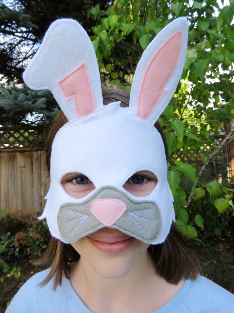 White Rabbit Mask Bunny Mask Woodland Animal Forest Animal Dress Up Easter Bunny Halloween image 1