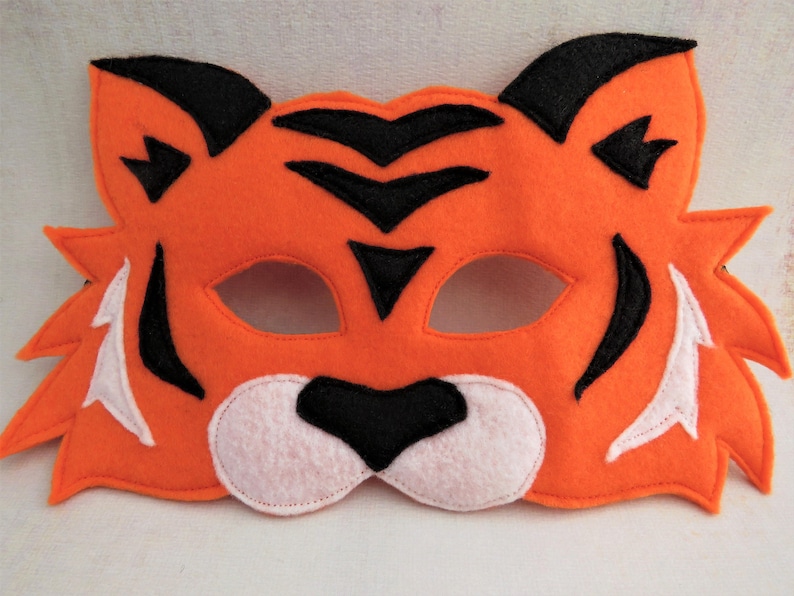 Felt Tiger Mask Orange Tiger Mask Cat Mask Tiger Costume Accessory Jungle Animal Animal Mask Kid Adult image 1