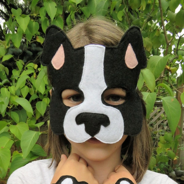 Dog Mask - Puppy Mask - Animal Mask - Felt Mask - Pretend Play - Dress Up - Boston Terrier