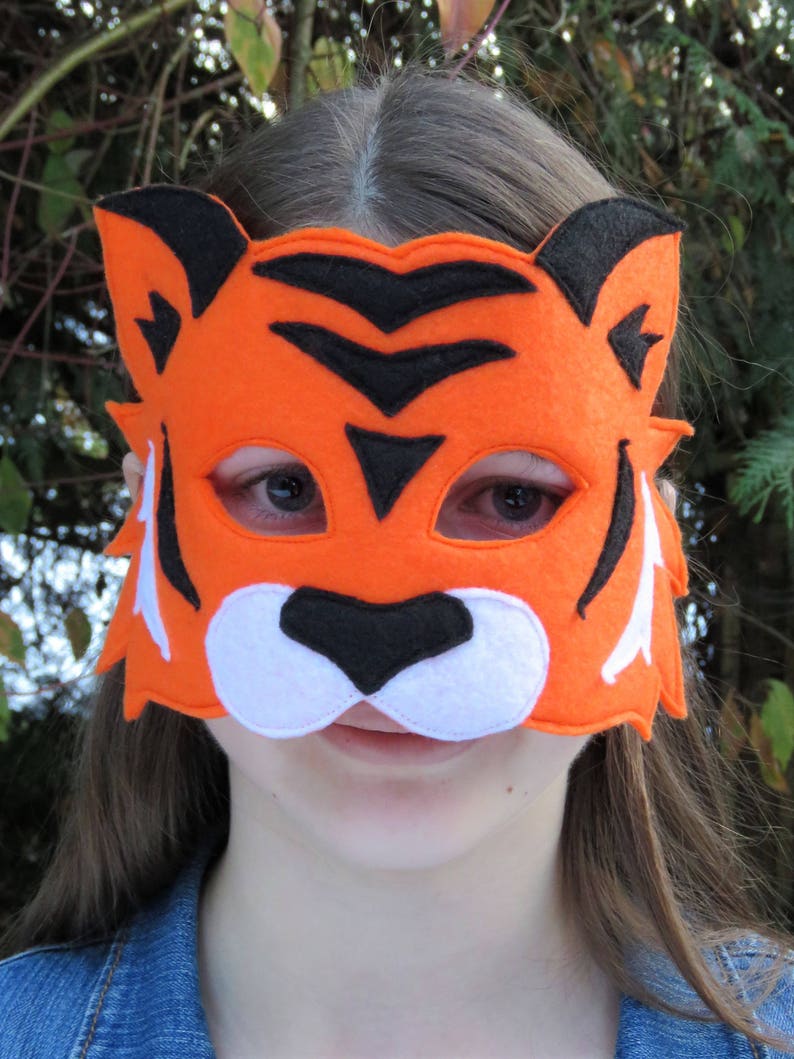 Felt Tiger Mask Orange Tiger Mask Cat Mask Tiger Costume Accessory Jungle Animal Animal Mask Kid Adult image 3