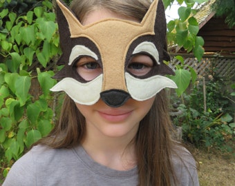 Coyote Mask - Brown Wolf Mask - Dog Mask - Woodland Costume Accessory - Pretend Play