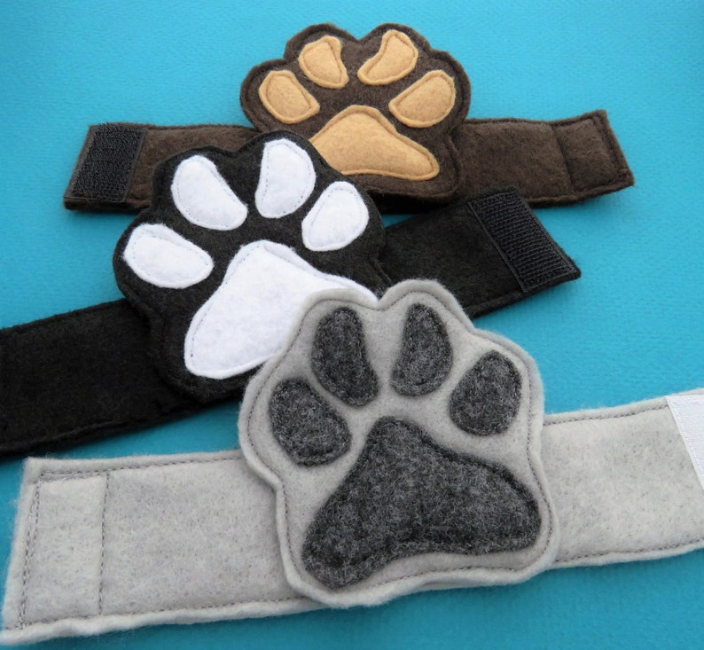 Paw Cuffs Animal Paw Prints Paw Wristbands Animal Mask Add On Dog Wolf Bear Child Size image 3