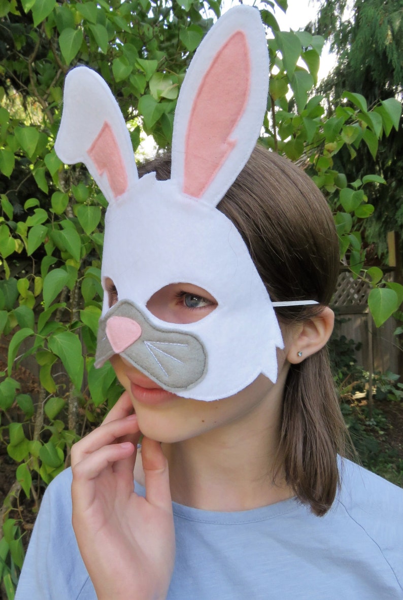 White Rabbit Mask Bunny Mask Woodland Animal Forest Animal Dress Up Easter Bunny Halloween image 2
