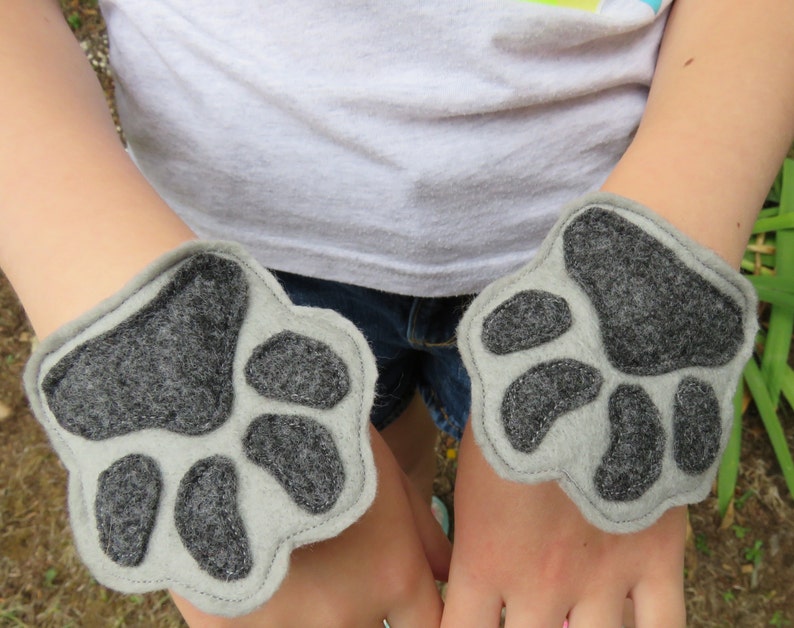 Paw Cuffs Animal Paw Prints Paw Wristbands Animal Mask Add On Dog Wolf Bear Child Size image 2