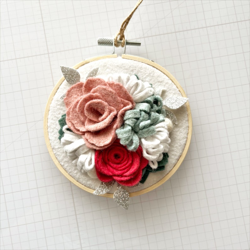 Felt Flower Embroidery Hoop Ornament Merry and Bright Collection image 3
