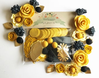 Felt Flower Wreath Craft Kit | Black and Gold