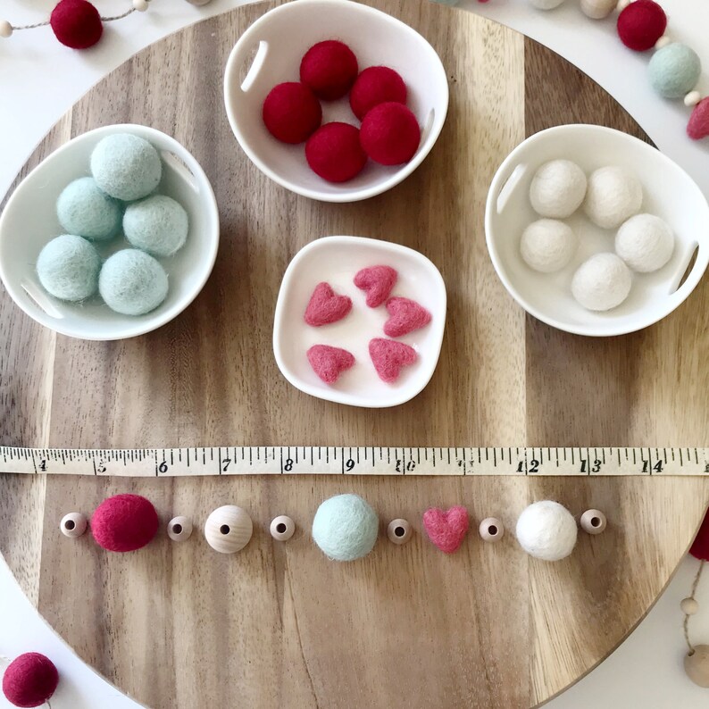 Felt Ball and Wood Bead Garland Craft Kit Strawberry Mint with Hearts image 2