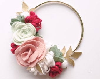 Felt Flower Gold Hoop Ornament | Holly Jolly Collection