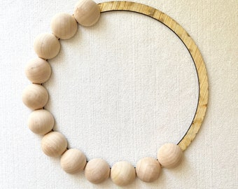 Wood Beaded Wreath Base | 12 inches with 1 1/2 inch split wood beads