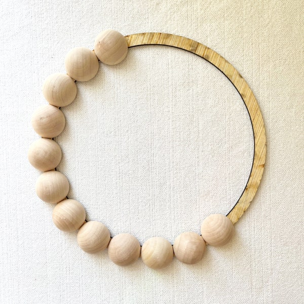 Wood Beaded Wreath Base | 12 inches with 1 1/2 inch split wood beads