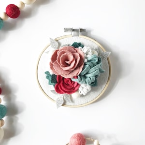 Felt Flower Embroidery Hoop Ornament Merry and Bright Collection image 1