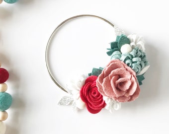 Felt Flower Silver Hoop Ornament | Merry and Bright Collection