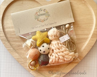 Felt Ball and Wood Bead Keychain Craft Kit With Wool Felted Gold Star |  DIY Essential Oil Diffuser