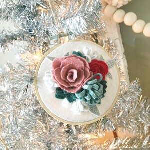 Felt Flower Embroidery Hoop Ornament Merry and Bright Collection image 2