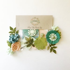 May include: A craft kit with felt flower pieces in shades of green, blue, and peach. The kit includes leaves, stems, and flower centers. The packaging has the text "Mini Felt Flower Kit".