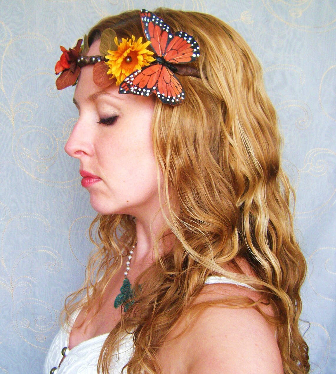 Bridal Headpiece with Flowers Butterfly Leaves and Pearls Etsy