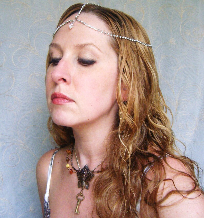 Diamond Like Crystals Bridal Hair Chain Headpiece Crown Etsy