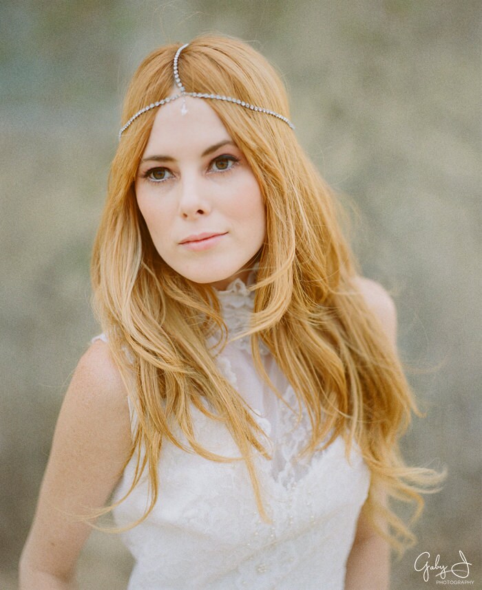 Diamond Like Crystals Bridal hair chain Headpiece Crown Etsy