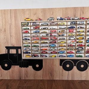 Rangement pour boîtes d'allumettes, 80 sections, étagère pour voitures miniatures, garage pour boîtes d'allumettes, roues chaudes, mur d'exposition pour petites voitures, organiseur, mallette, camion noir hdf