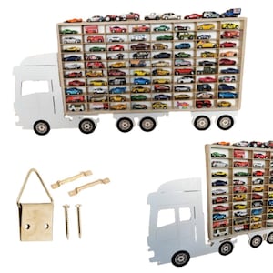 Rangement pour boîtes d'allumettes étagère pour petites voitures, garage pour boîtes d'allumettes, roues chaudes, mur d'affichage pour petites voitures, organiseur, étui, camion blanc hdf