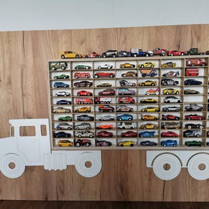 Rangement pour boîtes d'allumettes étagère pour petites voitures, garage pour boîtes d'allumettes, roues chaudes, mur d'affichage pour petites voitures, organiseur, étui, camion blanc hdf