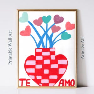 Hand-Painted Print, Printable Spanish Wall Art, Maximalist, TE AMO ART, Kitchen Art, Printable I Love You Bedroom Art, Te Amo Digital Print