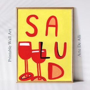 Salud Print, Cheers Poster, Cheers Art, Cocktail Poster, Retro Cocktail Print, Bar Cart Decor, Salud Digital Print, Spanish Wall Art