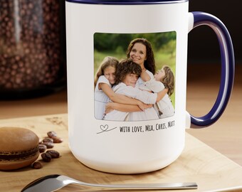 Two-Tone Coffee Mugs, 15oz, Custom Photo Mug for mom, Custom Picture Mug, Mug with mom and children's picture, Personalized mug