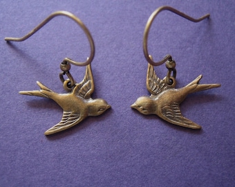 Earrings - Brass Swallow Earrings