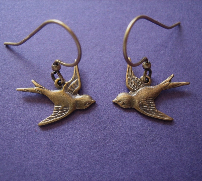 Earrings Brass Swallow Earrings image 1