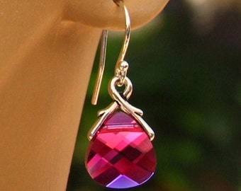 Ruby Swarovski Briolette Earrings with Silver Twig Bail and Sterling Silver Earwires