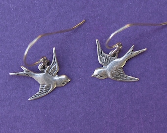 Earrings - Antiqued Silver Swallow Earrings