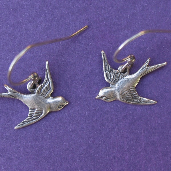 Earrings - Antiqued Silver Swallow Earrings