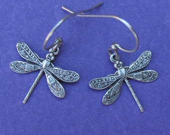 Antiqued Silver Dragonfly Earrings