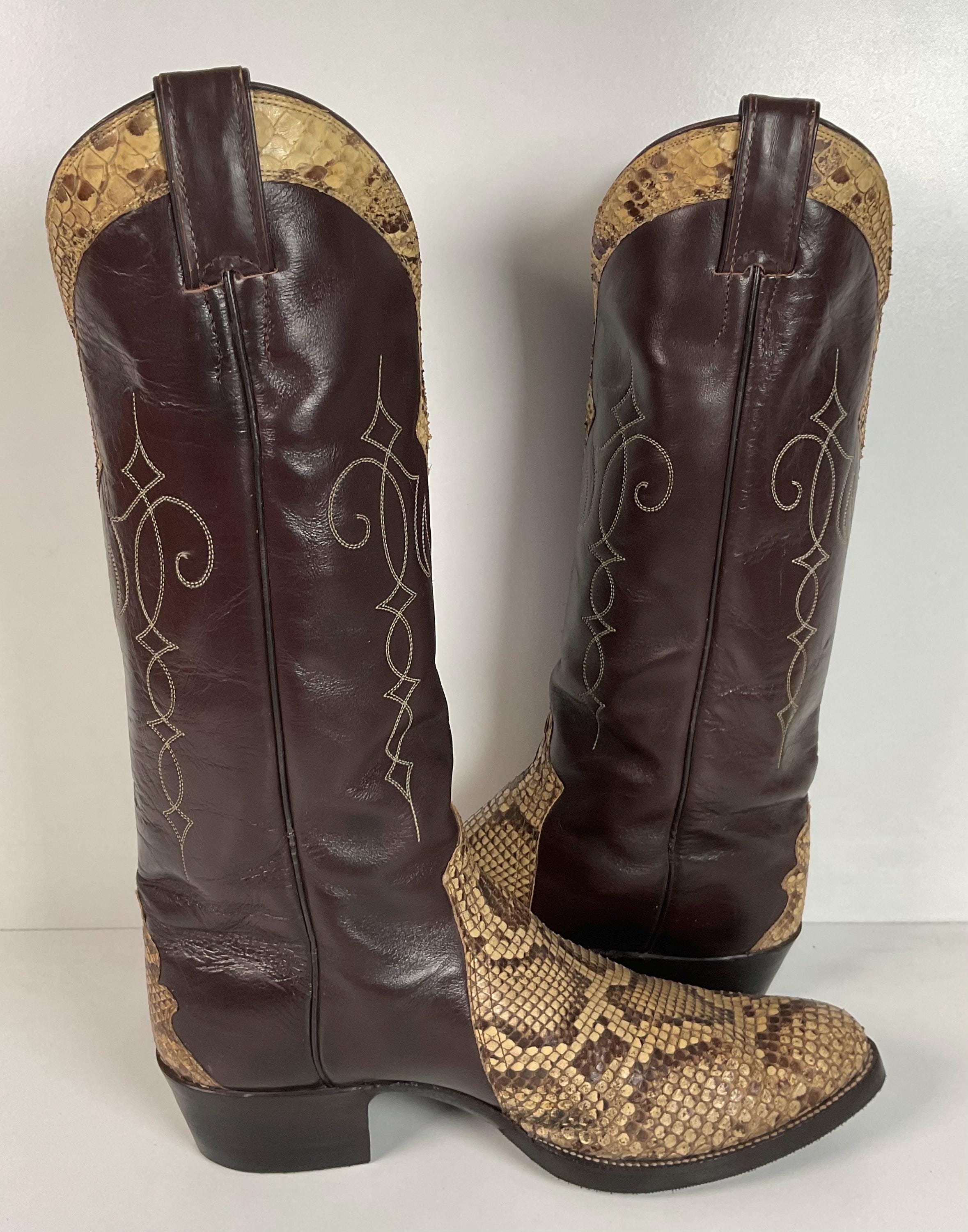 Vintage 70s Justin Front Cut Python Cowboy Boots 9.5 D USA