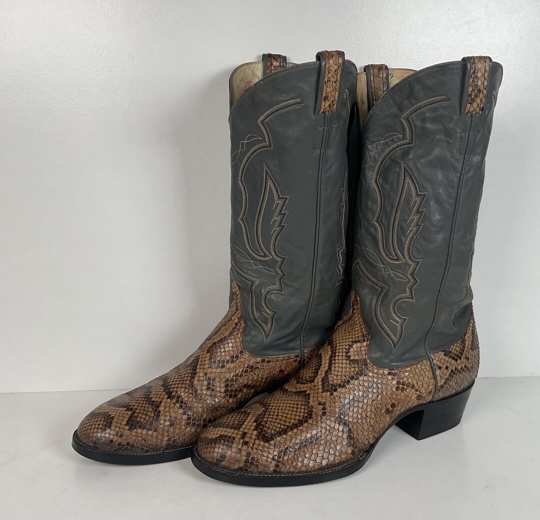 Vintage Larry Mahan Python Snakeskin Cowboy Boots | Reticulated | Men’s ...