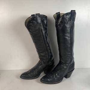 Vintage Larry Mahan Tall Black Cowgirl Boots | Python Snakeskin | 7 B