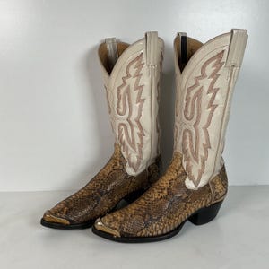 Vintage Panhandle Slim Python Cowboy Boots | Snakeskin | White Upper | Men’s 7 D