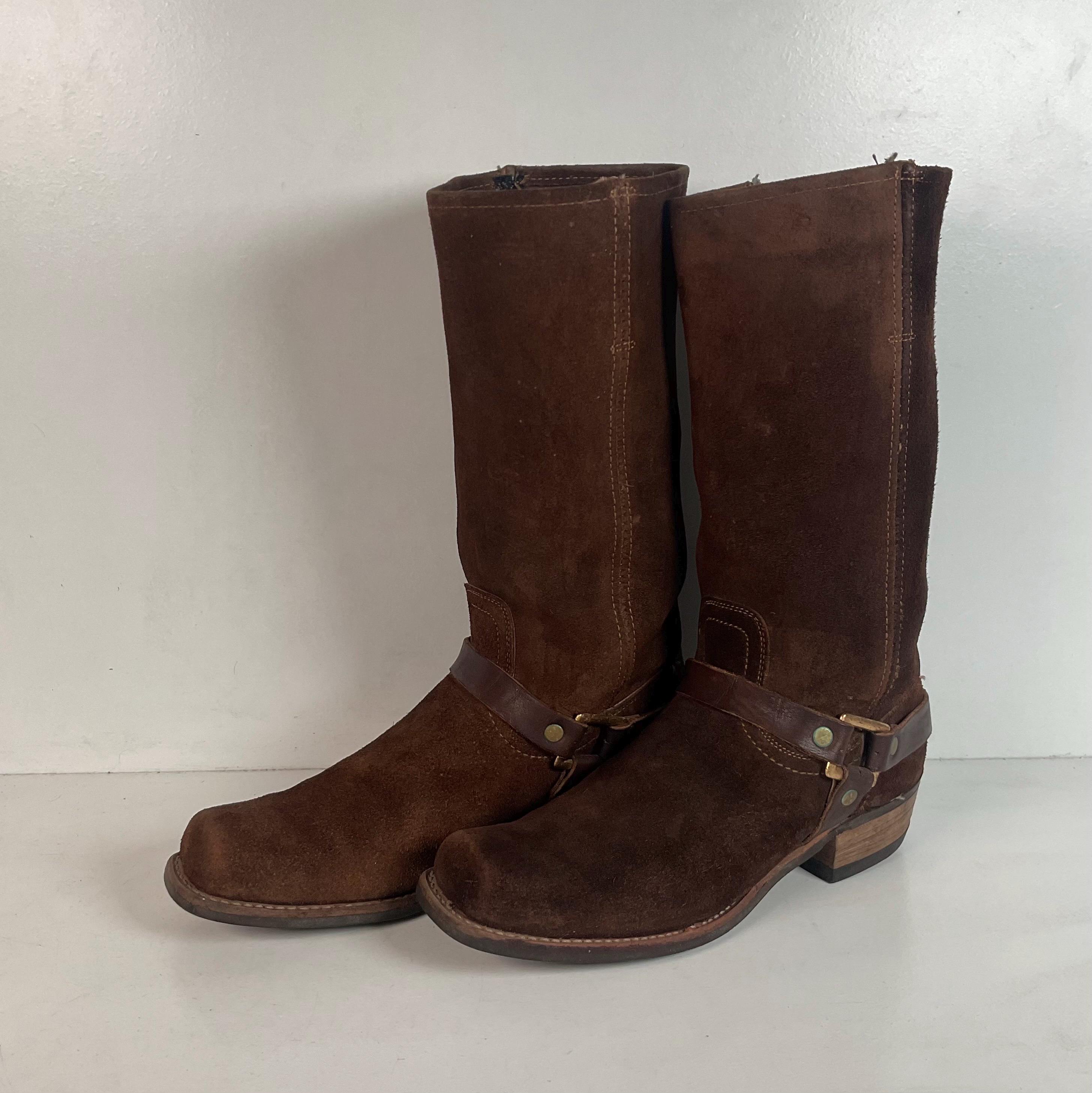 1970s Sears Chocolate Suede Harness Boots Men’s 10 B (Narrow) USA Made Vintage Suede Harness Boots - Etsy main image 2