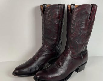 Lucchese Carson Cowboy Boots | Black Cherry Calf Skin | USA Made | Men’s 14 D