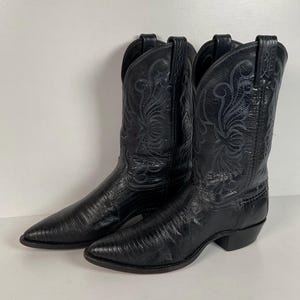 Dan Post Vintage Black Teju Lizard Western Boots 8.5D Made In USA DAN POST Vintage Punchy RANCH HAND RODEO DANCE TEJU LIZARD  main image 3