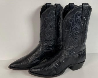 Vintage Dan Post Teju Lizard Cowgirl Boots | Royal Blue | USA Made | Women’s 8 M