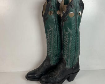 Vintage Tony Lama Buckaroo Cowboy Boots Size 6075 7 D Tan  display picture 1