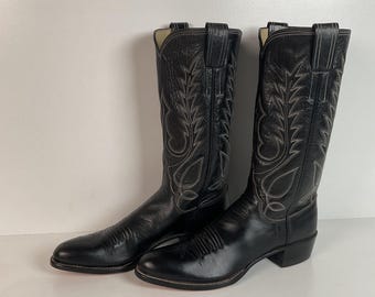 Vintage Boots & Boogie Santa Fe Men’s Black Leather Cowboy Boots Size 9.5 D Vintage Olathe Black Leather Cowboy Boots Men | Mercari main image 4