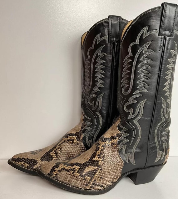 Vintage Justin Front Cut Python Snakeskin Cowboy Boots 8.5 D USA Made Triad